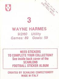 1983 Scanlens VFL Stickers #3 Wayne Harmes Back